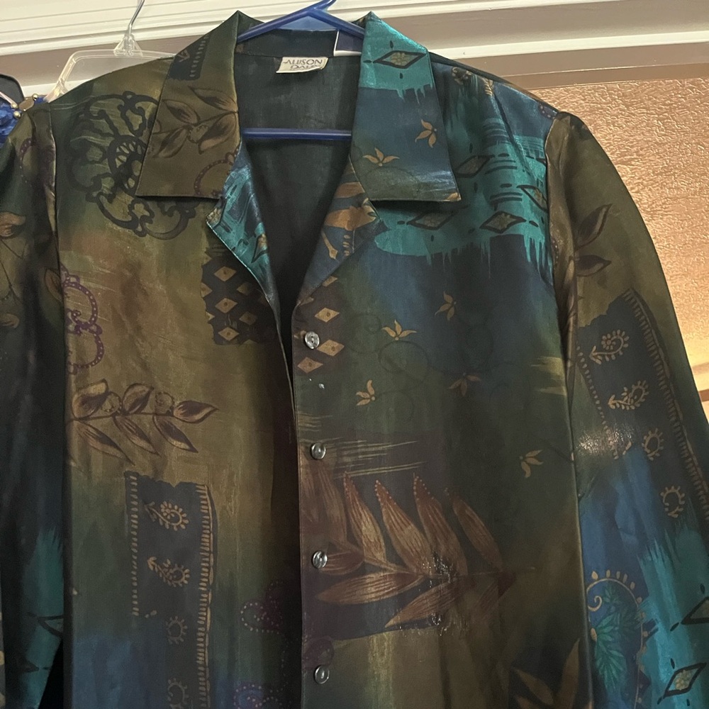 Allison Daley Olive Green and Black Patterned Blazer